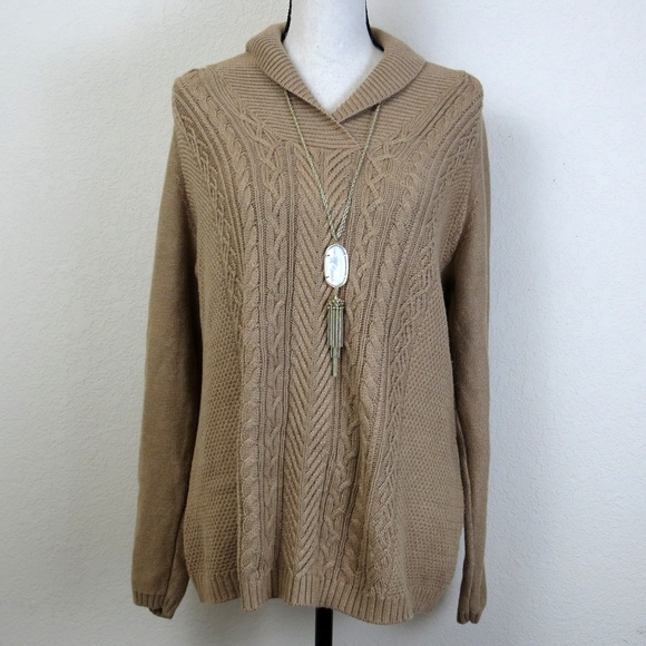 Coldwater Creek Sweaters - Coldwater Creek Tan Brown Cable Sweater Size XL
